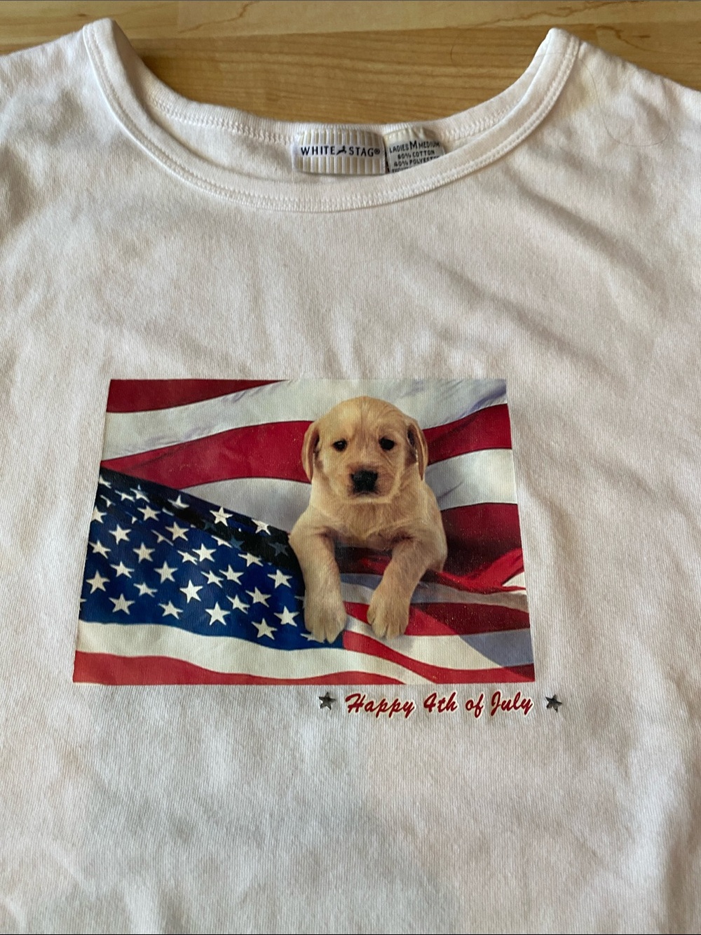 Women’s White Tee with Golden Retriever Puppy Graphic
